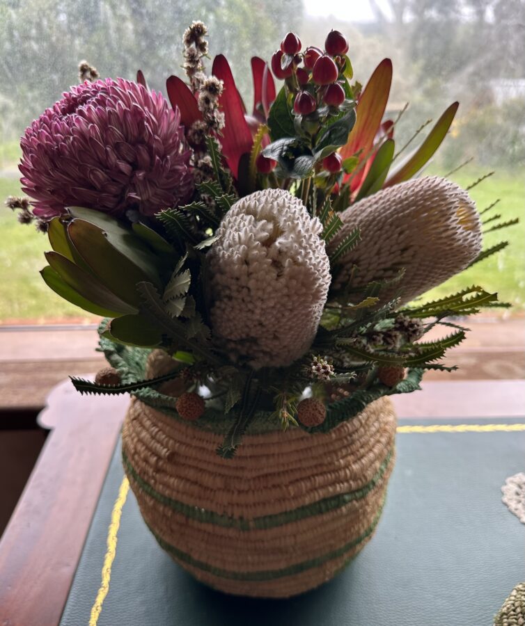 Therapeutic Weaving basket with flowers - Kaurna Country